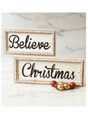Set/2 Wooden Beaded Holiday Sign Sitters